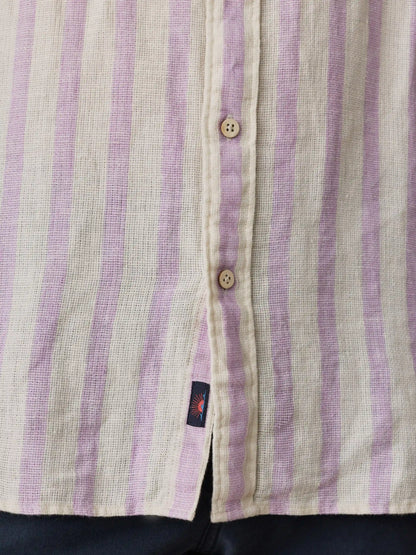 Short-Sleeve Palma Linen Shirt - Lilac Shell Stripe