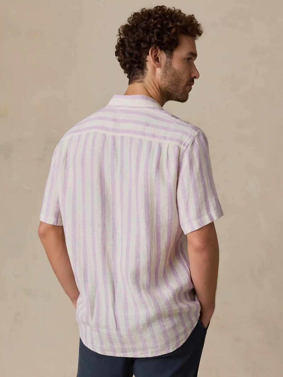 Short-Sleeve Palma Linen Shirt - Lilac Shell Stripe