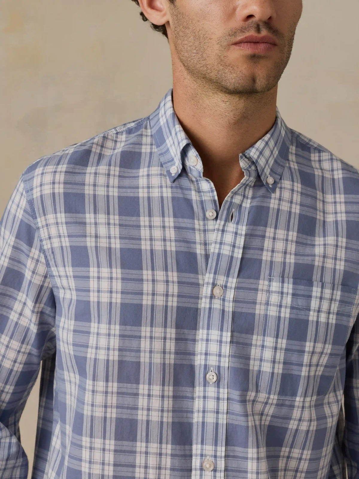Long-Sleeve Weightless Cotton Shirt - Coastal Waters Plaid