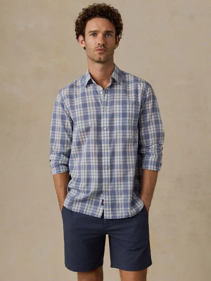 Long-Sleeve Weightless Cotton Shirt - Coastal Waters Plaid