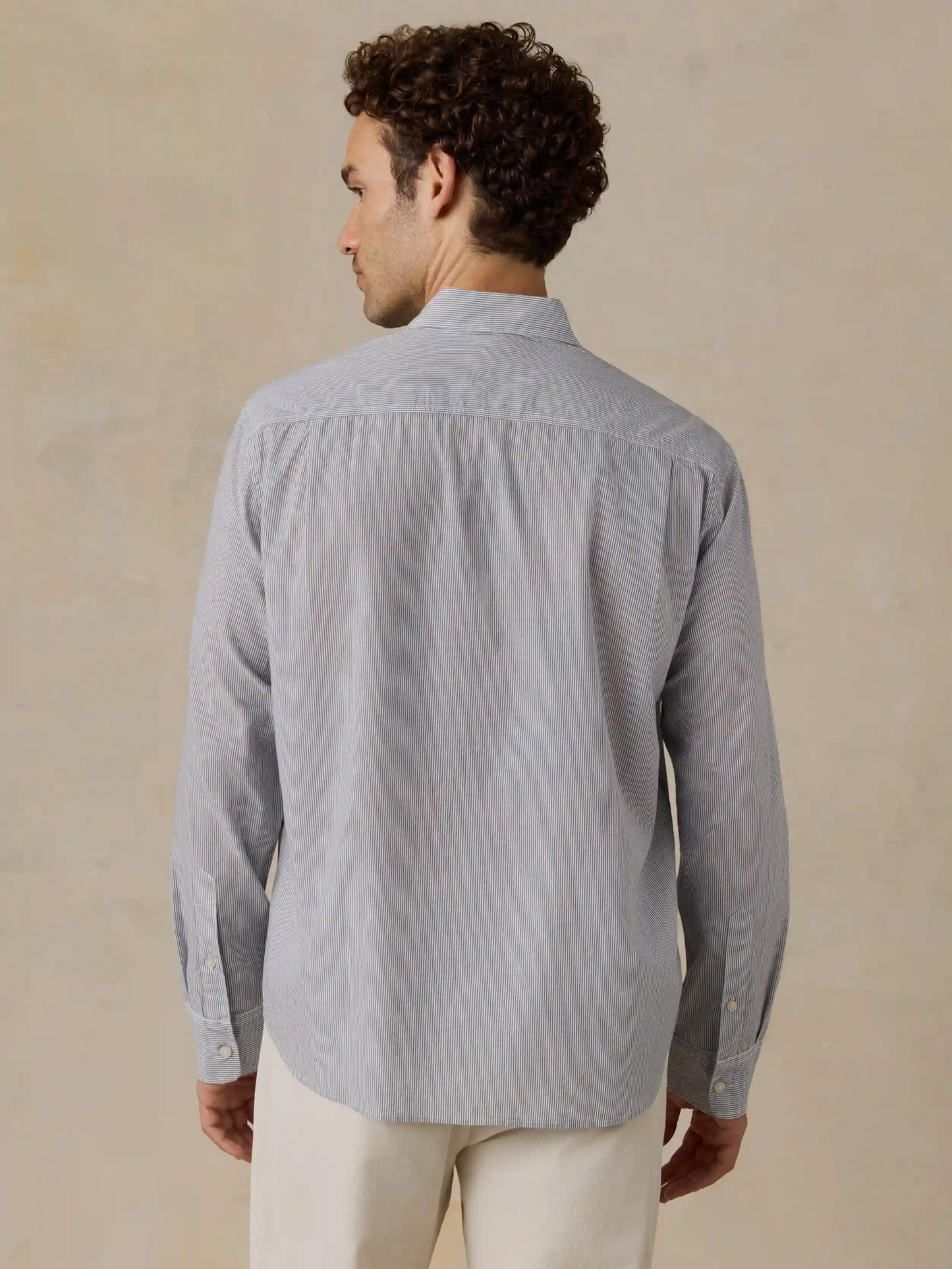 Long-Sleeve Weightless Cotton Shirt - Ivory Lake Stripe