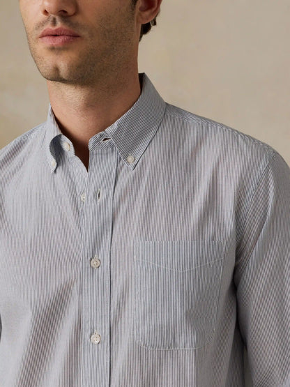 Long-Sleeve Weightless Cotton Shirt - Ivory Lake Stripe
