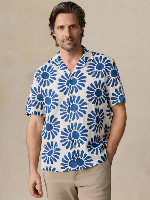 Short-Sleeve Linen Camp Shirt - Antilles Blue Suns