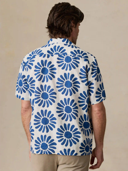 Short-Sleeve Linen Camp Shirt - Antilles Blue Suns