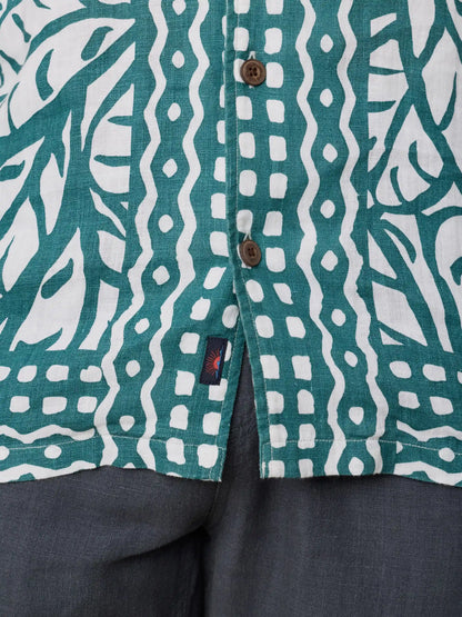 Short-Sleeve Linen Camp Shirt - Biscayne Leaves