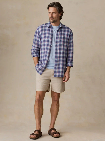 Sunwashed Linen Shirt - Coastal Lake Plaid
