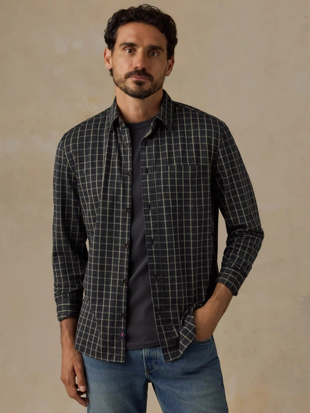Coastline Knit Shirt - Charcoal Sage Check