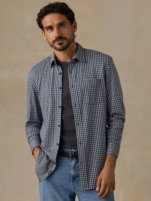Coastline Knit Shirt - Blue Grey Gingham