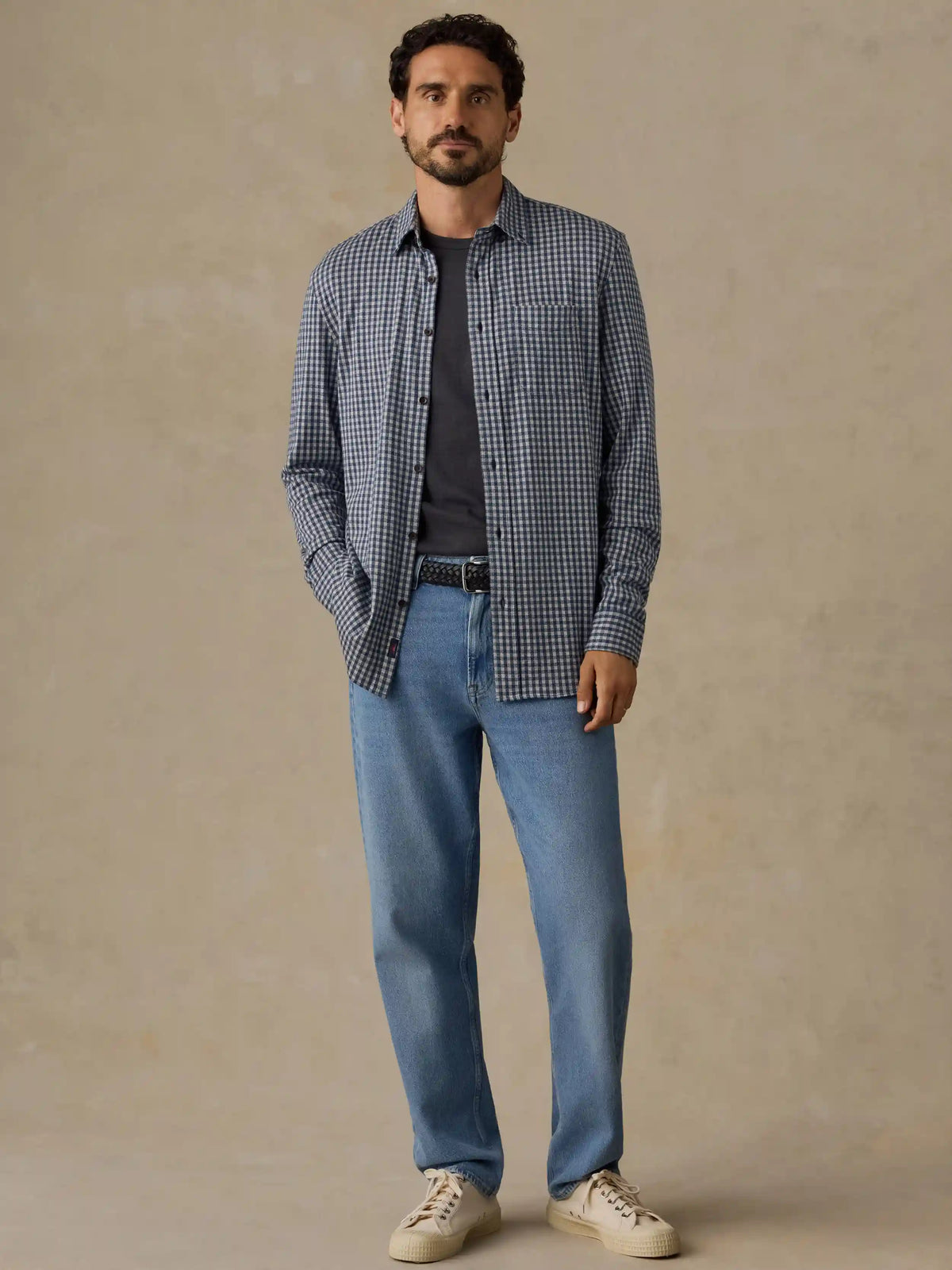 Coastline Knit Shirt - Blue Grey Gingham