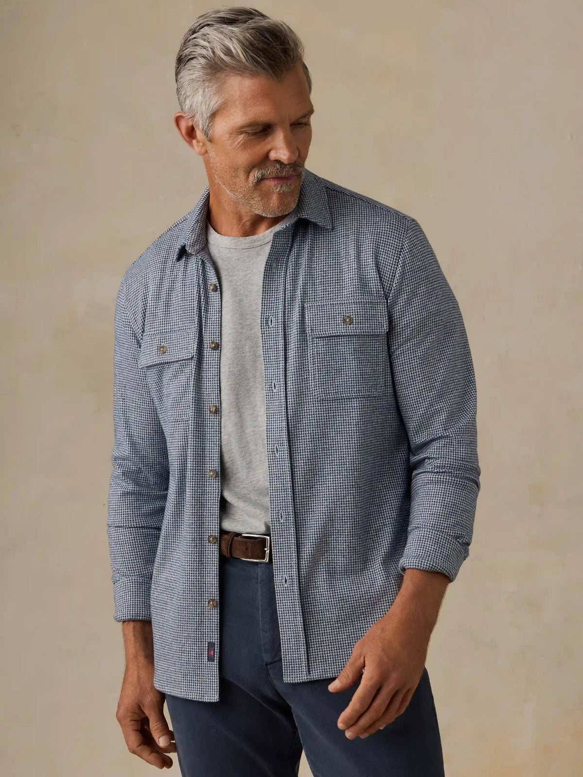 Legend™ Sweater Shirt - Navy Cream Pincheck