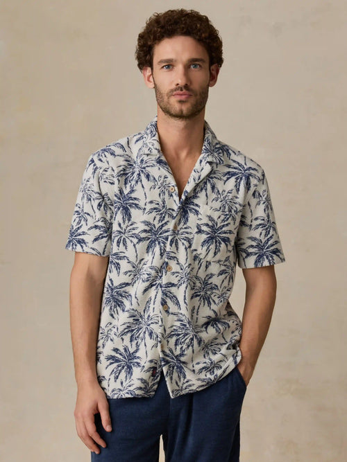 Short-Sleeve Cabana Towel Terry Shirt - Ivory Tropic Trees