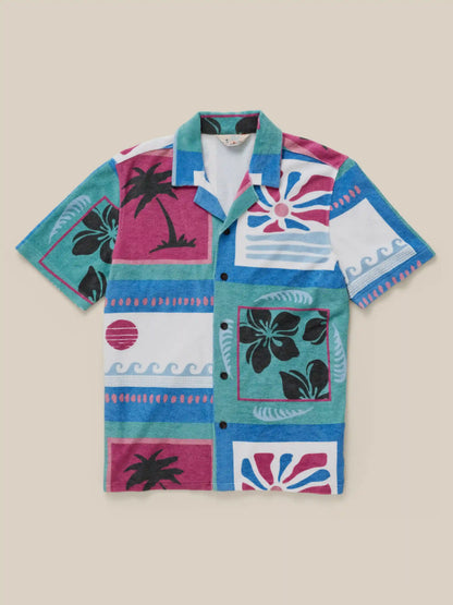 Short-Sleeve Cabana Towel Terry Shirt - Summer Waves Tile