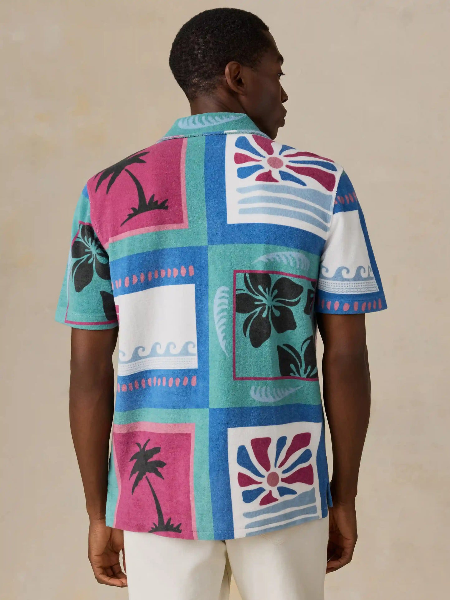 Short-Sleeve Cabana Towel Terry Shirt - Summer Waves Tile