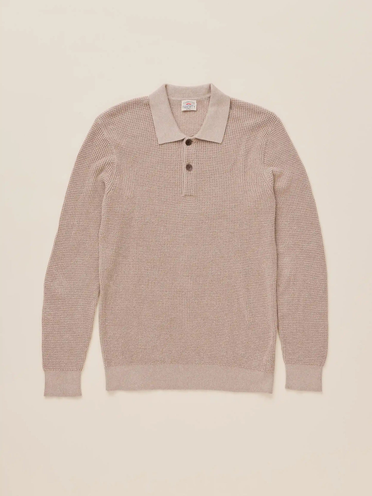 Long-Sleeve Sunwashed Sweater Polo - Natural
