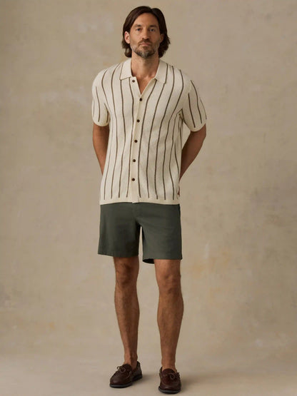 Short-Sleeve Sweater Shirt - Cream Walnut Stripe