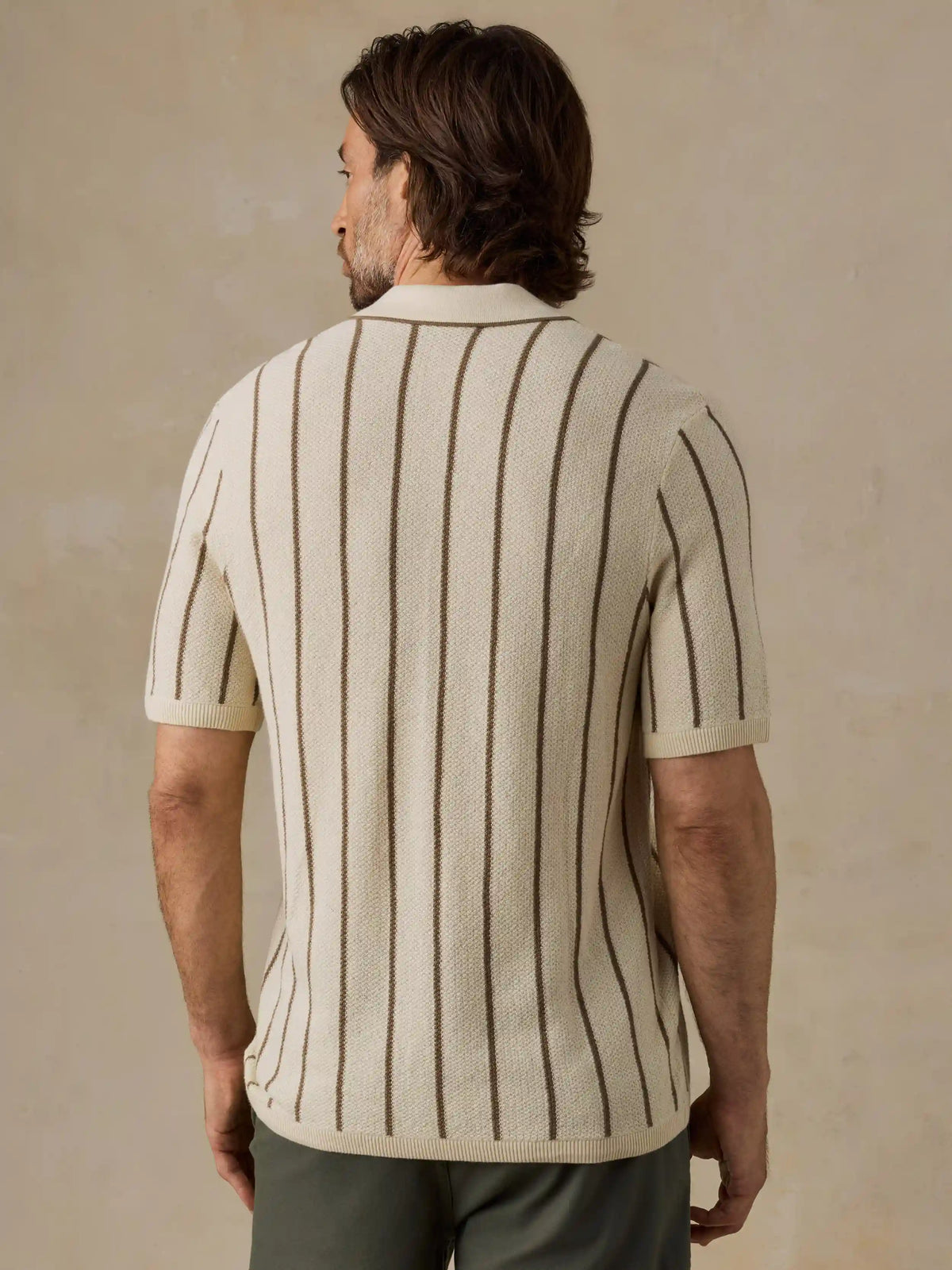 Short-Sleeve Sweater Shirt - Cream Walnut Stripe