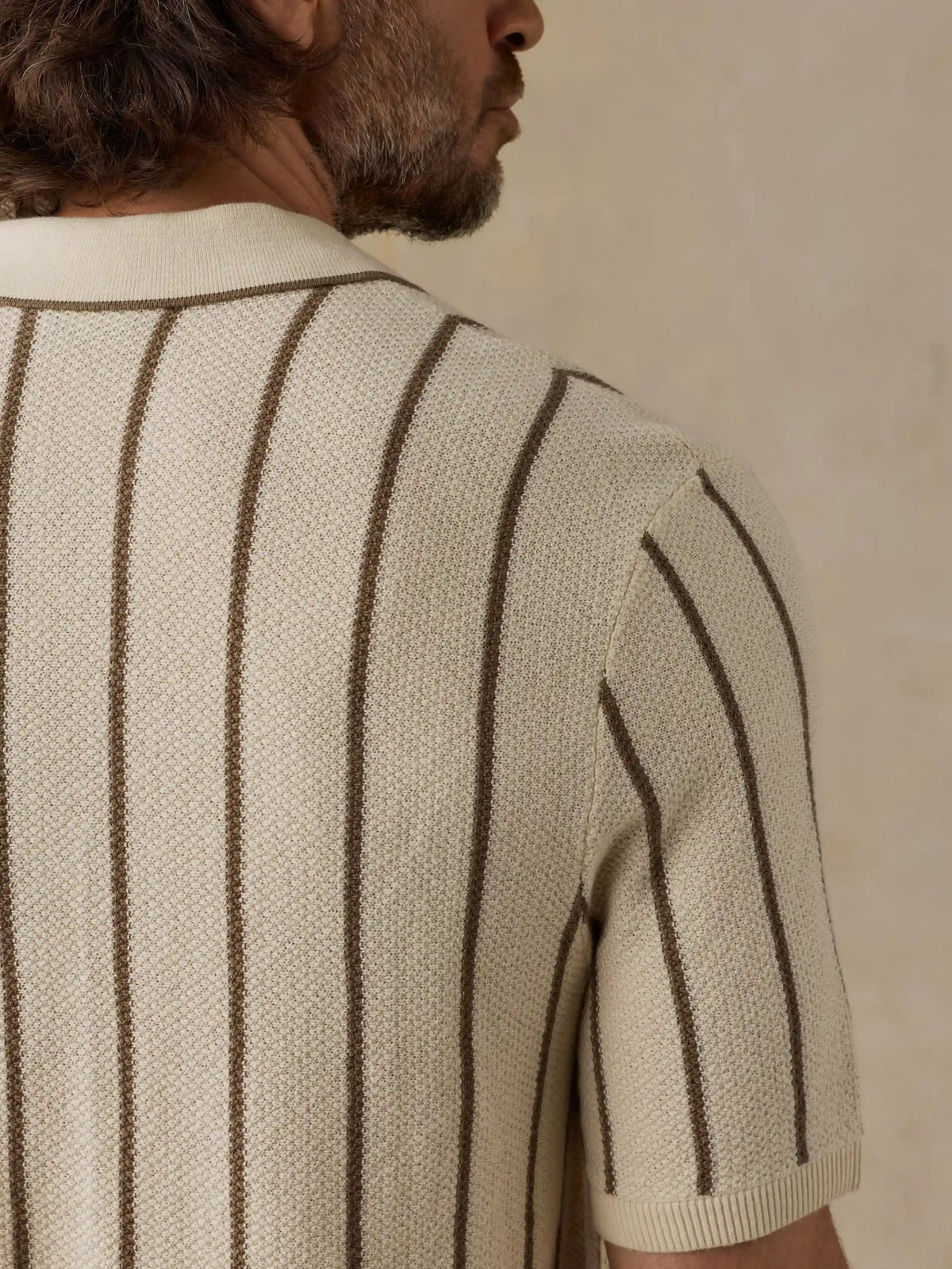 Short-Sleeve Sweater Shirt - Cream Walnut Stripe