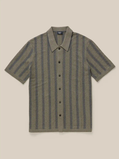 Short-Sleeve Sweater Shirt - Olive Safari Stripe