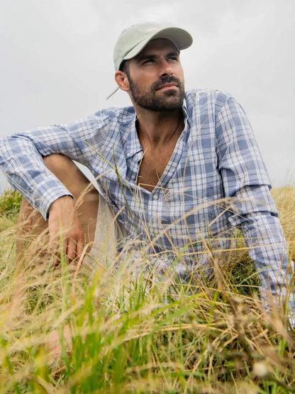 Long-Sleeve Weightless Cotton Shirt - Coastal Waters Plaid