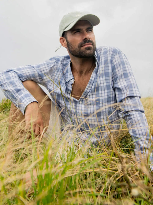 Long-Sleeve Weightless Cotton Shirt - Coastal Waters Plaid