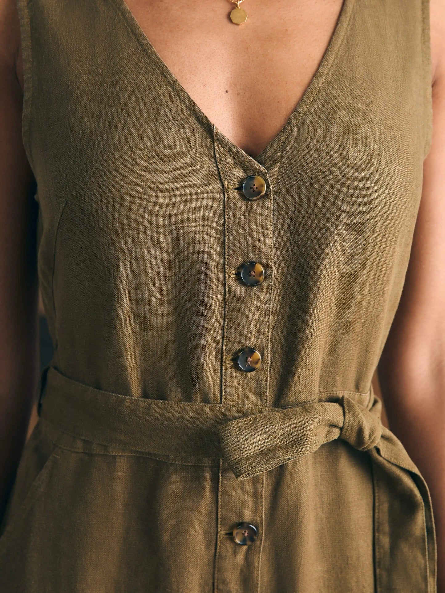 Alina Linen Jumpsuit - Military Olive