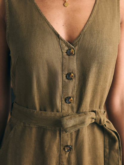 Alina Linen Jumpsuit - Military Olive