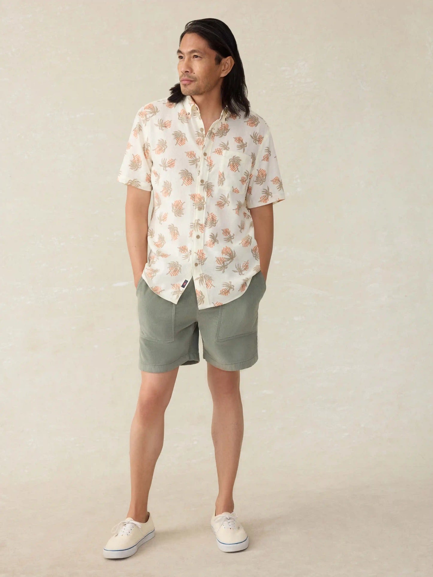 Short-Sleeve Breeze Shirt (Tall) - Sunlit Palm and Waves