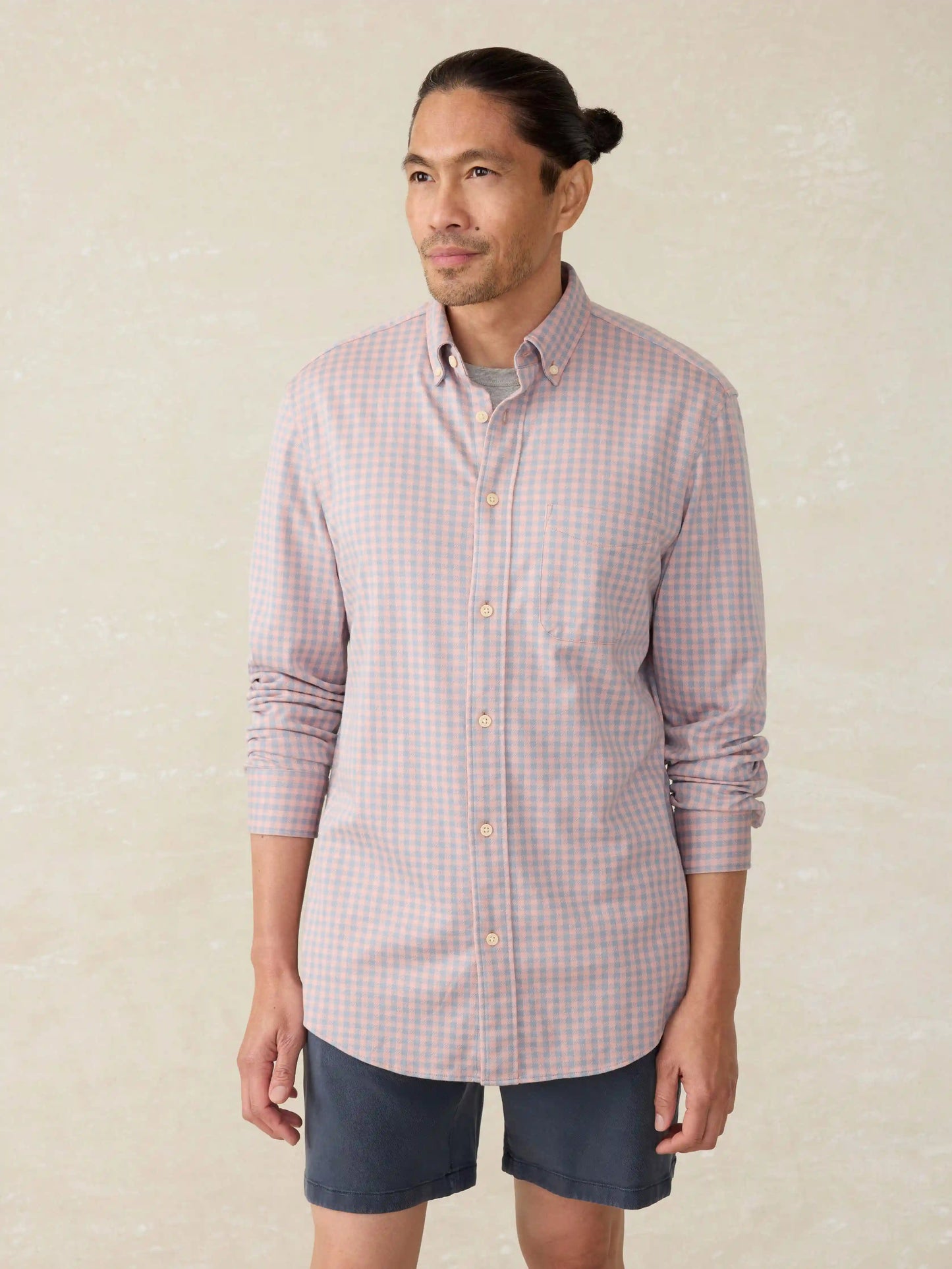 Coastline Knit Shirt - Blue Coral Gingham