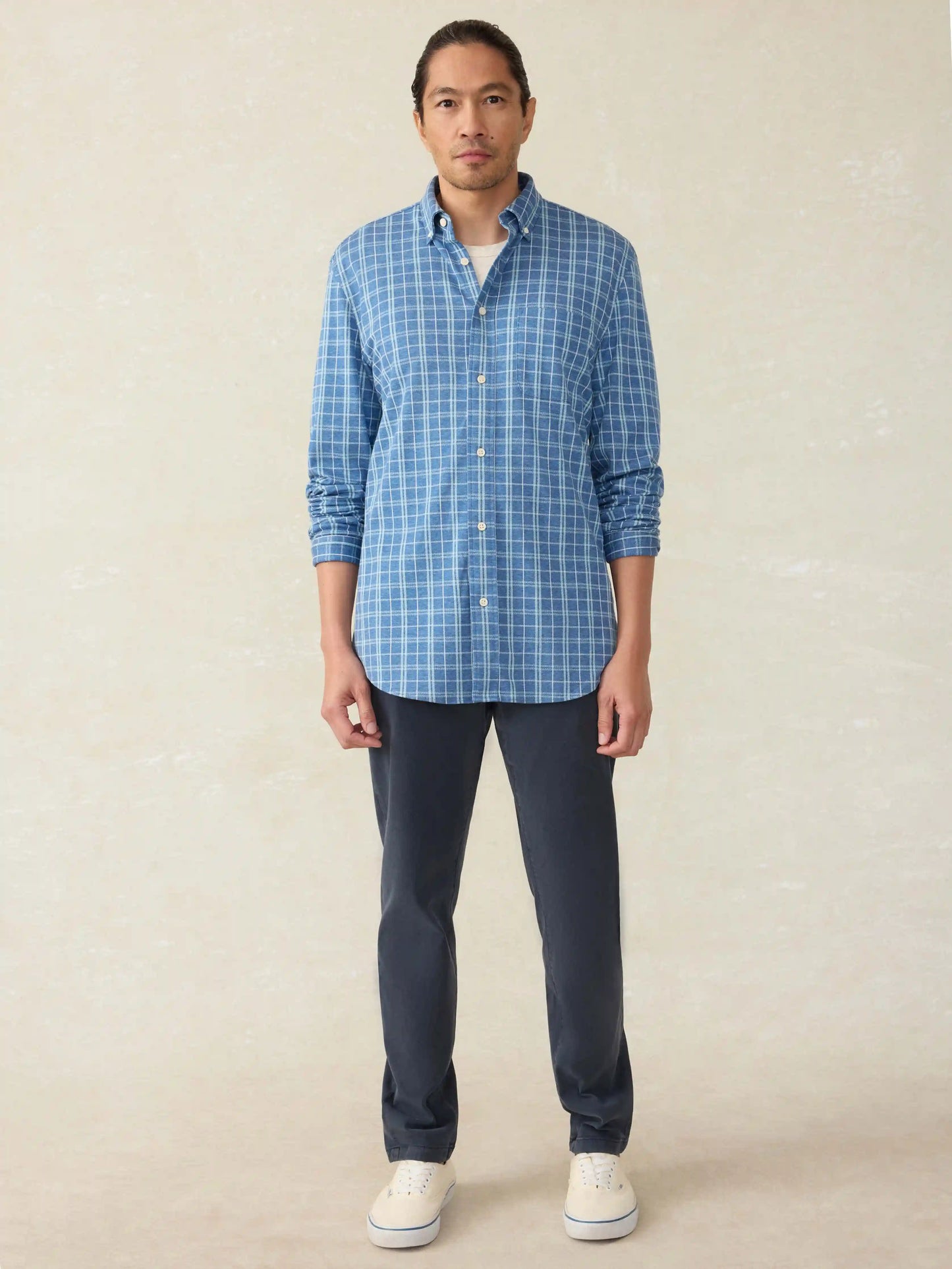 Coastline Knit Shirt - Ocean Sky Plaid