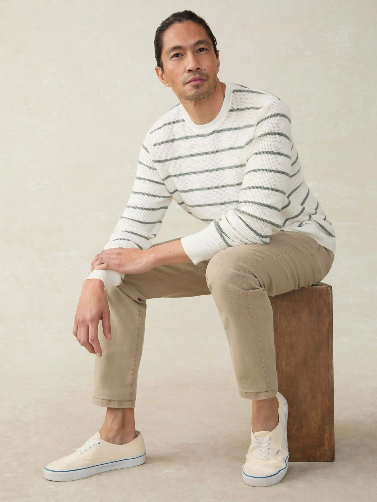 Sunwashed Crewneck Sweater - White Sage Stripe