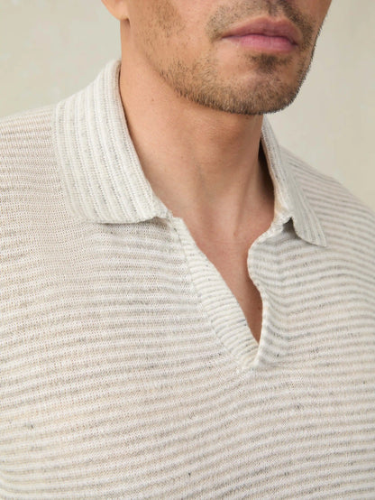 Short-Sleeve Linen Sweater Polo - Ivory Steel Feeder