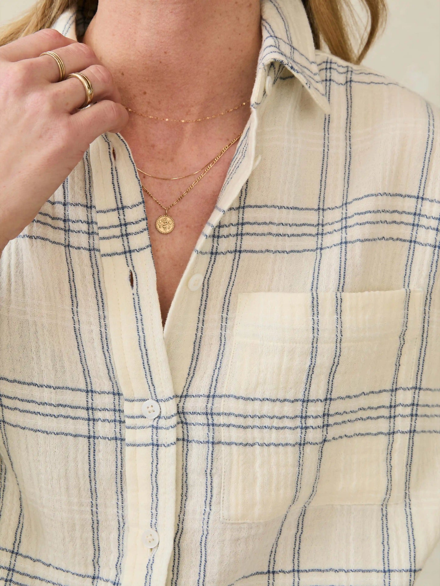 Dune Cotton Gauze Relaxed Shirt - Blue Cove Plaid