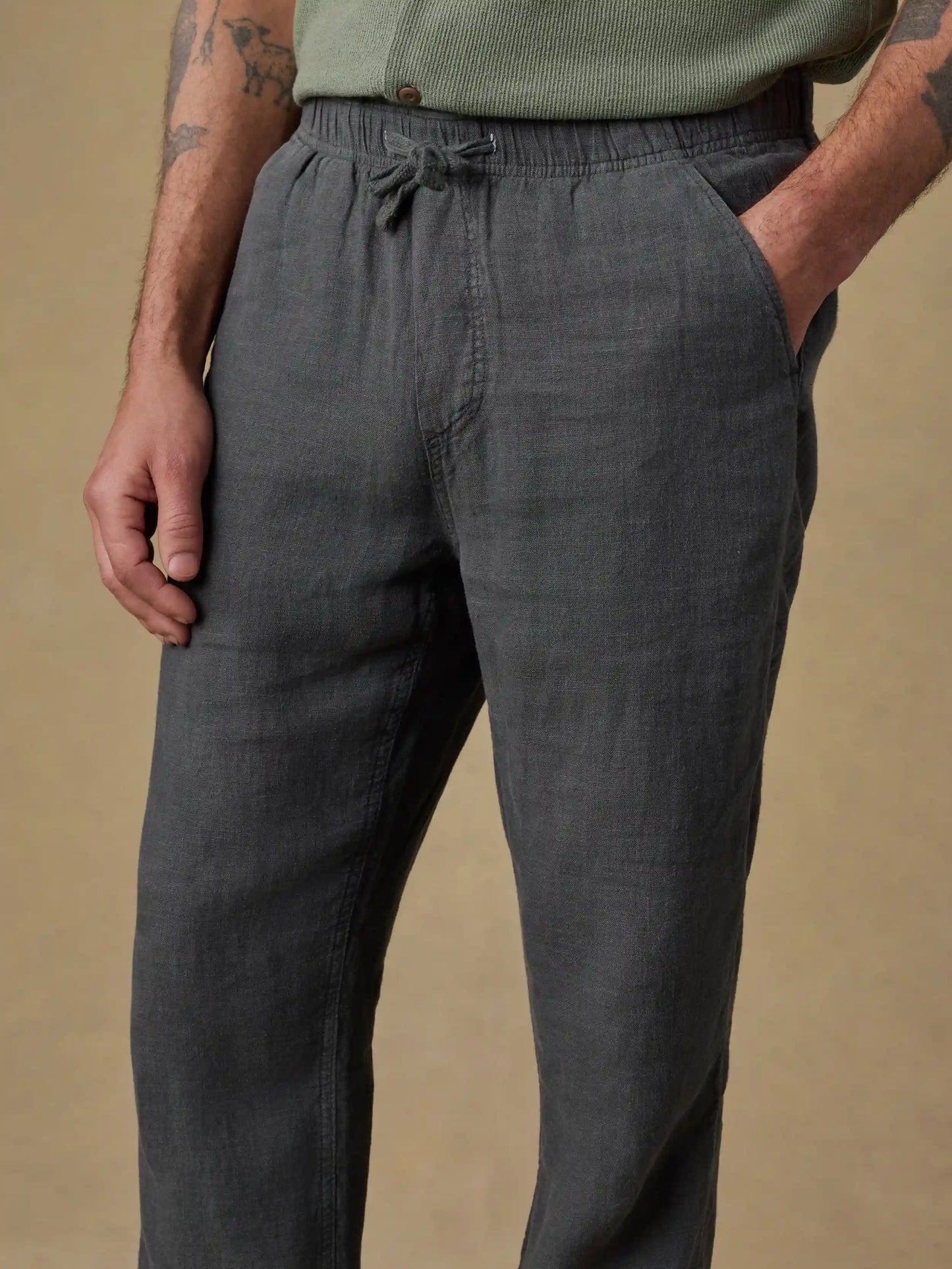 Linen Drawstring Pant - Washed Black