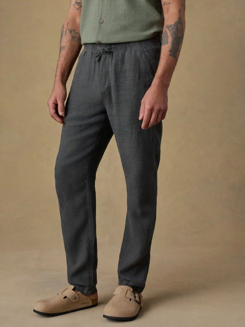 Linen Drawstring Pant - Washed Black