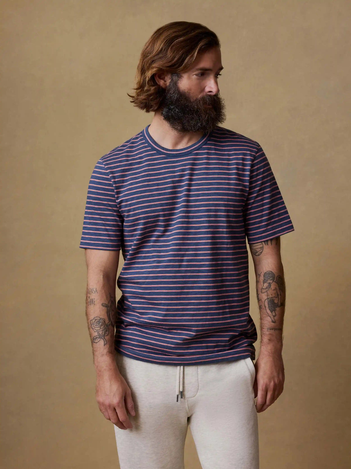 Sunwashed Regenerative Tee - Navy Rose Stripe