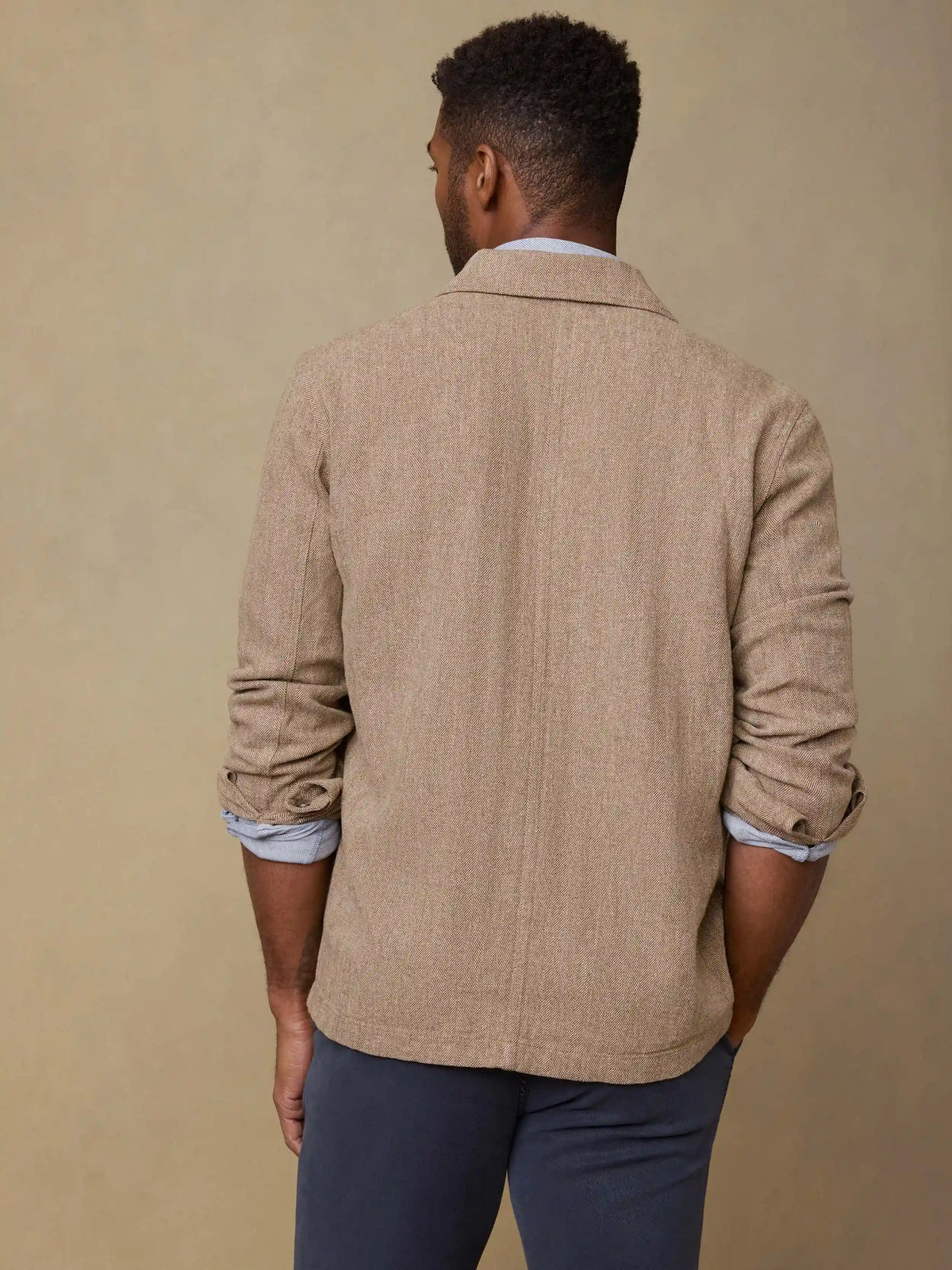 Herringbone Studio Jacket - Khaki Herringbone
