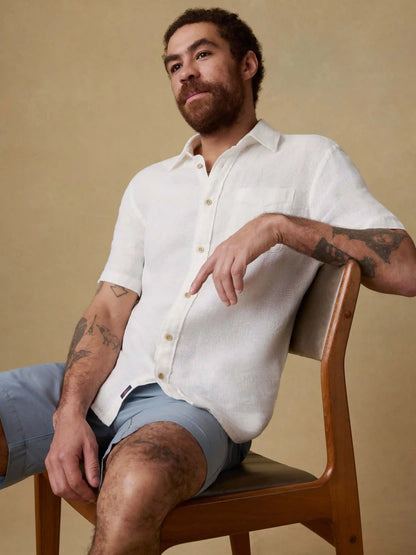 Short-Sleeve Palma Linen Shirt - Bright White Basketweave