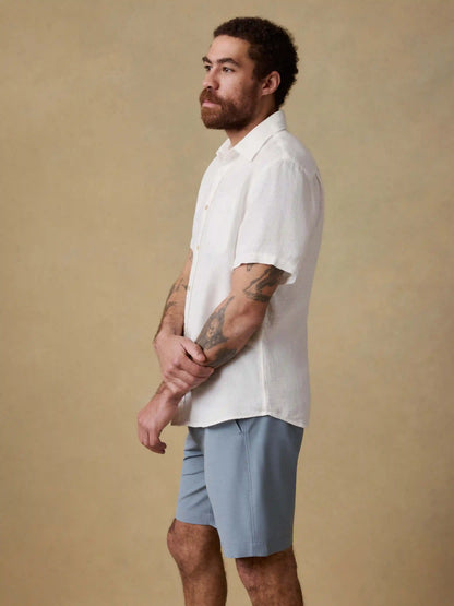 Short-Sleeve Palma Linen Shirt - Bright White Basketweave