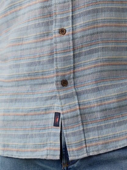 Short-Sleeve Palma Linen Shirt - Blue Gulf Stripe