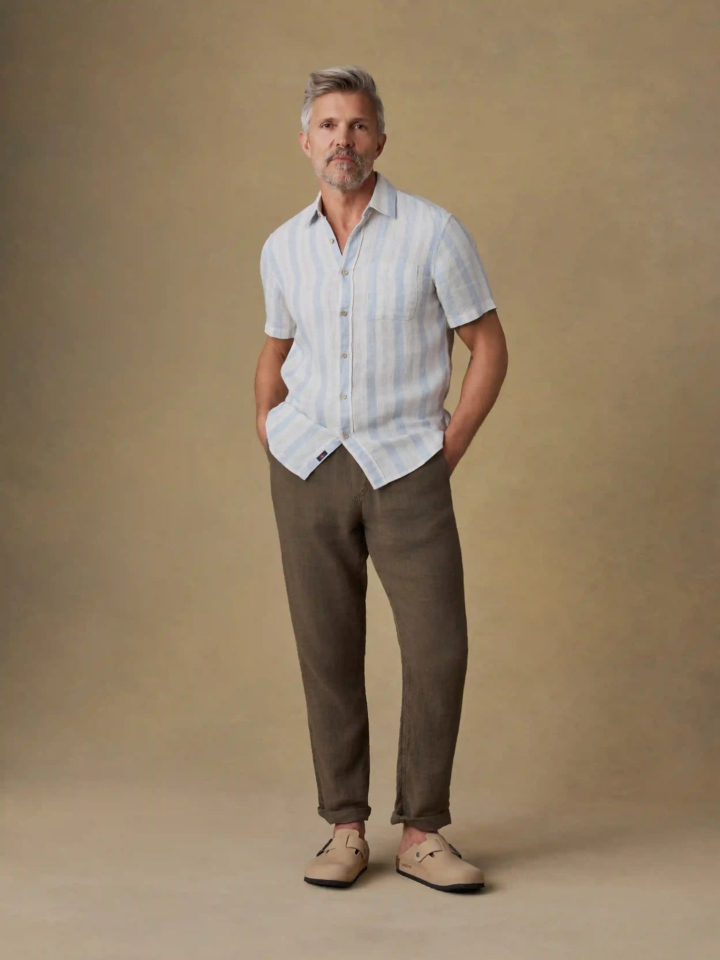 Short-Sleeve Palma Linen Shirt - Island Blue Stripe
