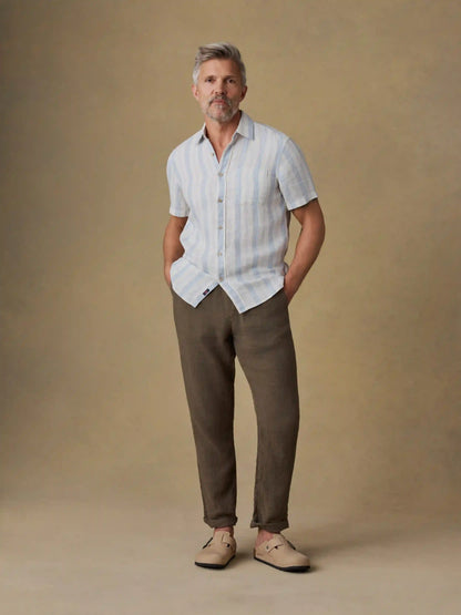 Short-Sleeve Palma Linen Shirt - Island Blue Stripe