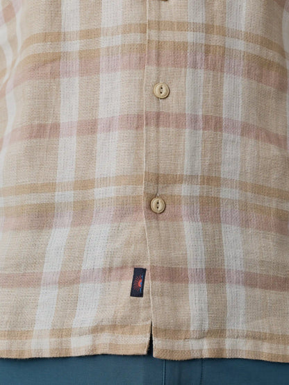 Short-Sleeve Palma Linen Camp Shirt - Mauve Sand Plaid