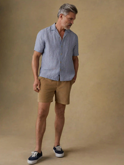 Short-Sleeve Laguna Linen Camp Shirt - Cloud Waters Stripe