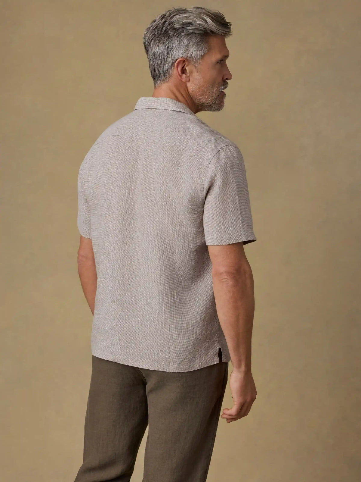 Short-Sleeve Laguna Linen Camp Shirt - Khaki Pincheck
