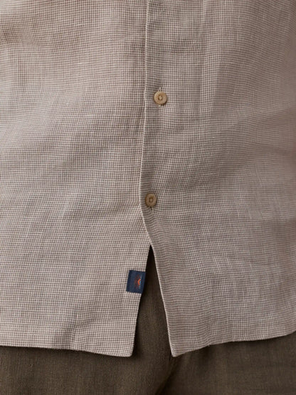 Short-Sleeve Laguna Linen Camp Shirt - Khaki Pincheck