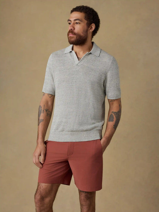 Short-Sleeve Linen Sweater Polo - Beach Tree Stripe
