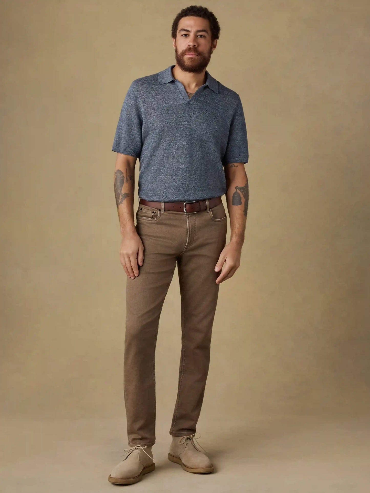 Short-Sleeve Linen Sweater Polo - Caribbean Navy Melange