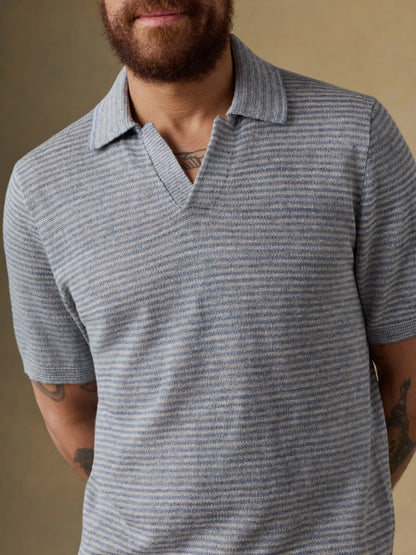 Short-Sleeve Linen Sweater Polo - Shore Rock Stripe