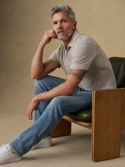 Short-Sleeve Linen Sweater Polo - Tropic Sands Melange