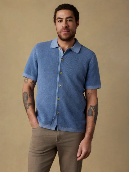 Short-Sleeve Sunwashed Sweater Shirt - Blue Sea